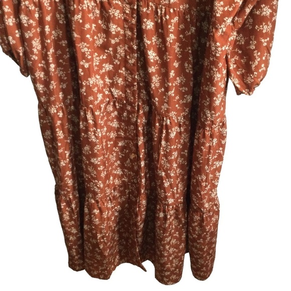 Kervology Plus Size Dipsy Floral Rust and cream Prairie Boho Midi Dress Nwot - Picture 8 of 13